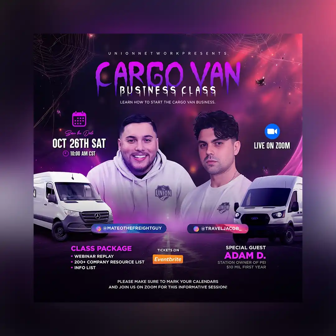 Cargo Van Business Class Flyer Design, Webinar, Online Event, Corporate, Zoom, Business Seminar Poster